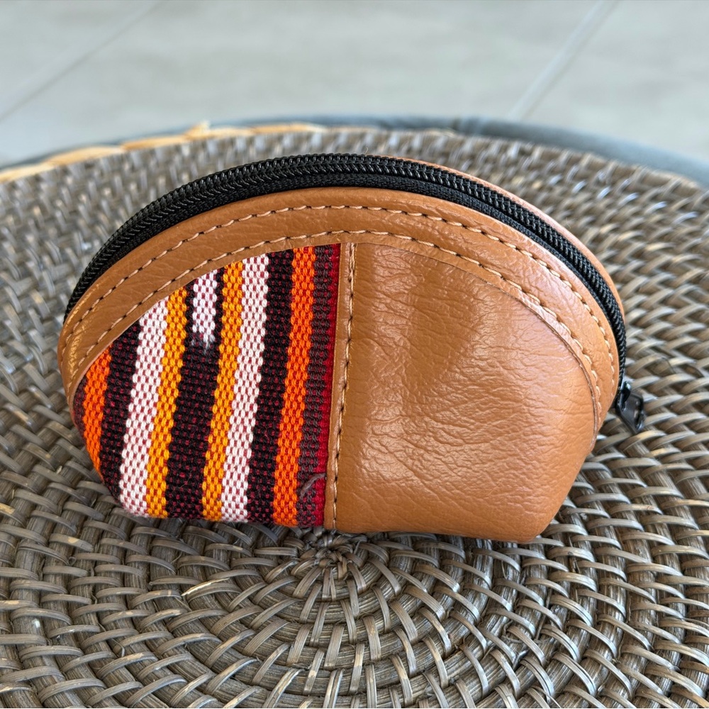 Handcrafted Woven Leather Guatemalan Coin Purse - medium